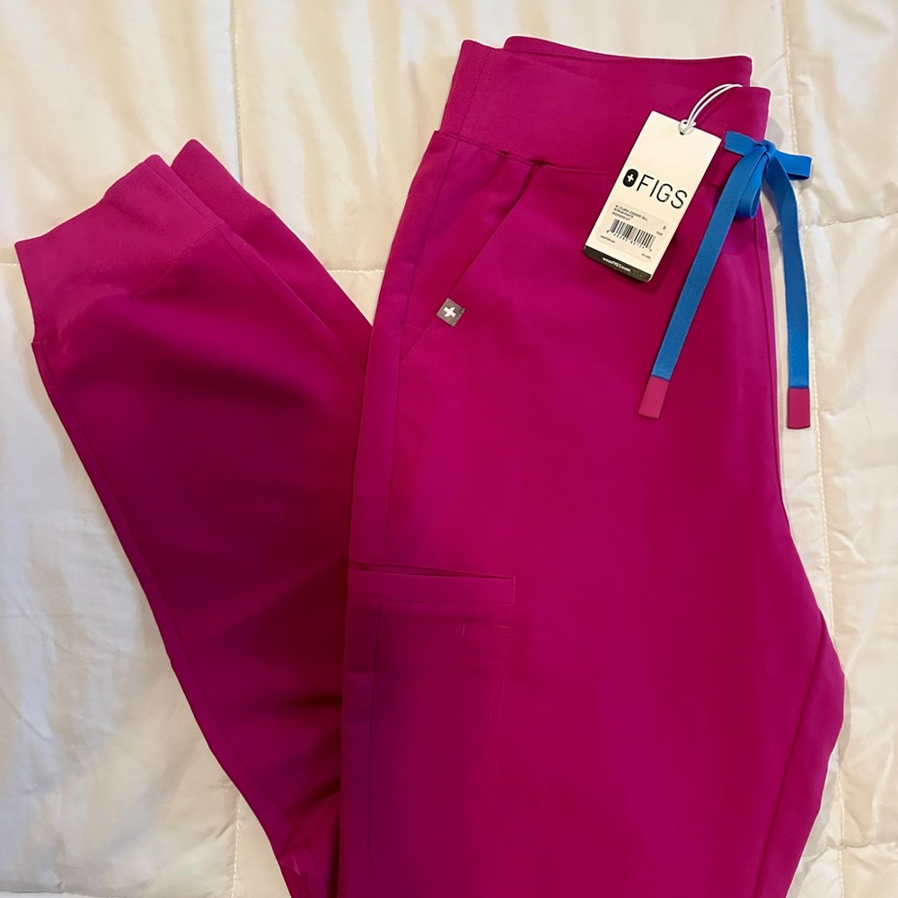 Figs Raspberry Sorbet Scrub Pants with Blue Accent